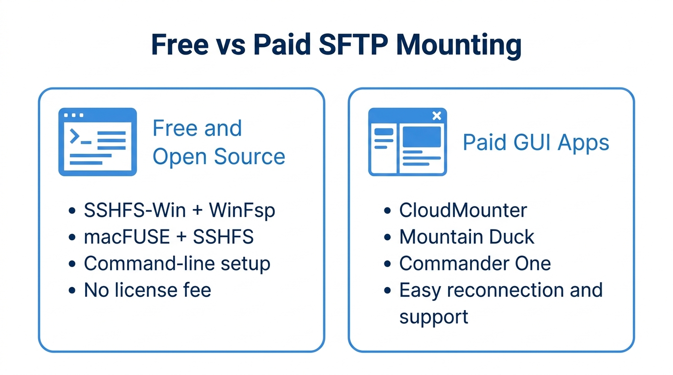 Mounting an SFTP server as a local drive on Windows and macOS with free and paid options