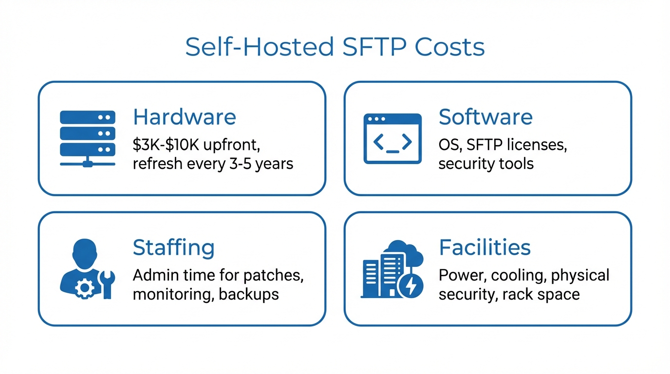 Self-hosted SFTP costs - hardware, software, staffing, and facilities