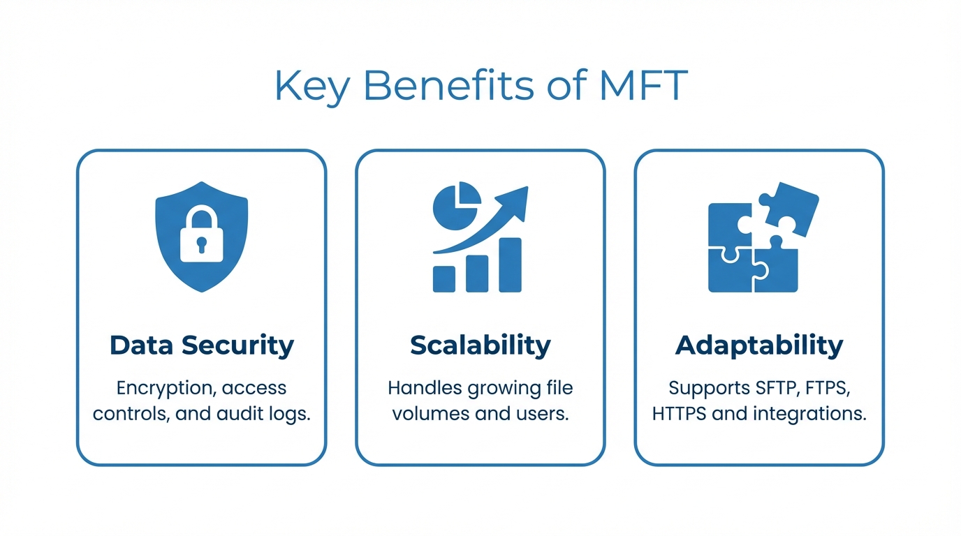Key benefits of MFT - data security, scalability, and adaptability